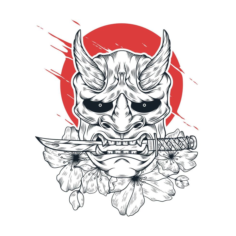 Japanese Oni mask vector illustration