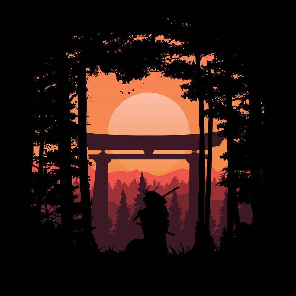 silhouette of Japanese samurai vector illustration
