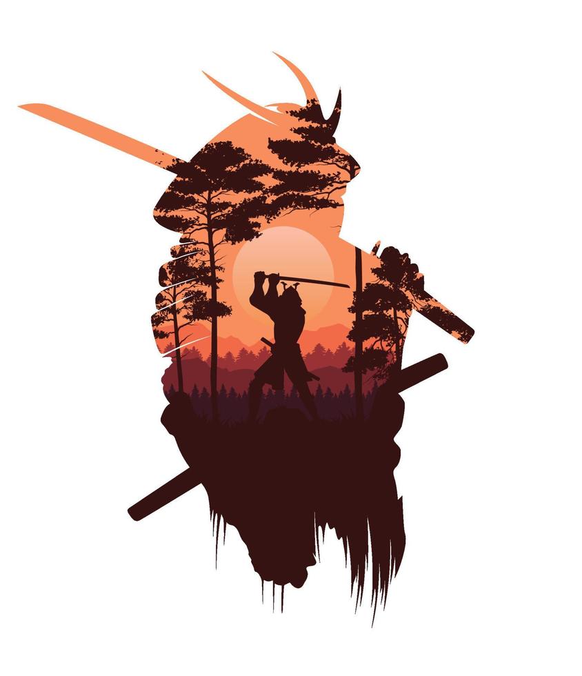 silhouette of Japanese samurai vector illustration