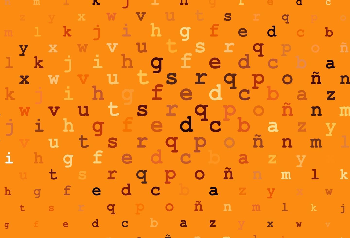 Dark orange vector background with signs of alphabet.