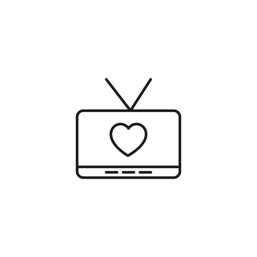Television, tv set, tv show concept. Vector sign drawn in flat style. Suitable for sites, articles, books, apps. Editable stroke. Line icon of heart on tv screen