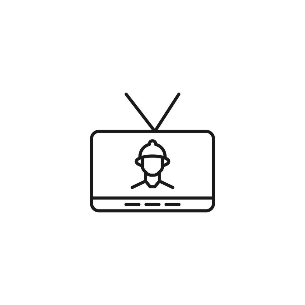 Television, tv set, tv show concept. Vector sign drawn in flat style. Suitable for sites, articles, books, apps. Editable stroke. Line icon of builder or construction on tv screen
