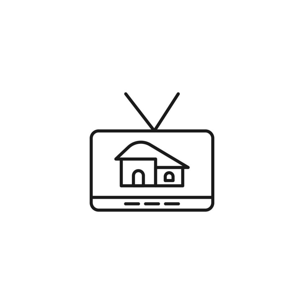 Television, tv set, tv show concept. Vector sign drawn in flat style. Suitable for sites, articles, books, apps. Editable stroke. Line icon of house on tv screen