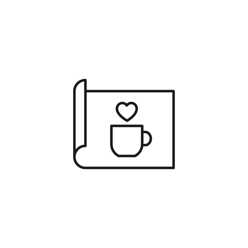 arte, imagen, concepto de imagen. signo aislado monocromático simple. trazo editable. icono de línea vectorial de corazón sobre taza en hoja de papel vector