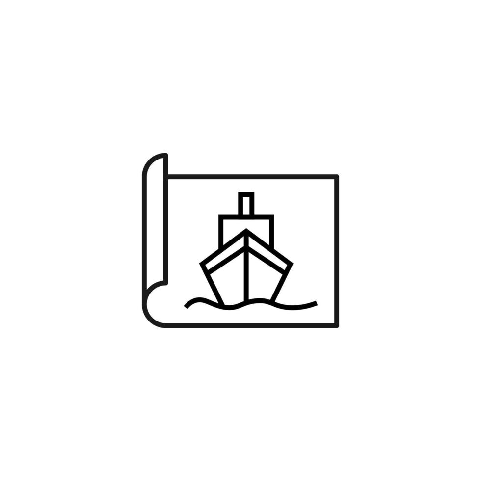 Art, picture, image concept. Simple monochrome isolated sign. Editable stroke. Vector line icon of ship on paper sheet