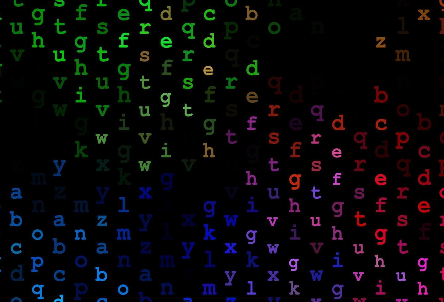 multicolor oscuro, diseño de vector de arco iris con alfabeto latino.