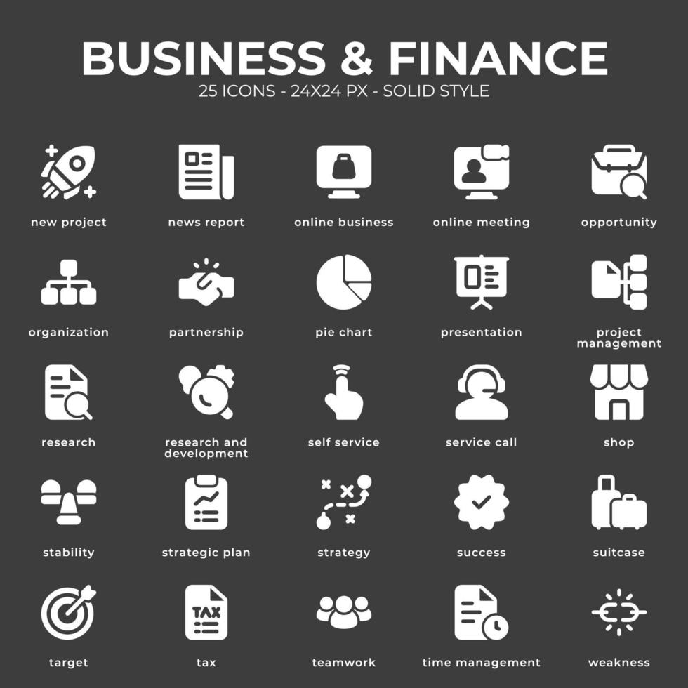 Business and Finance Icon Pack With Black Color vector