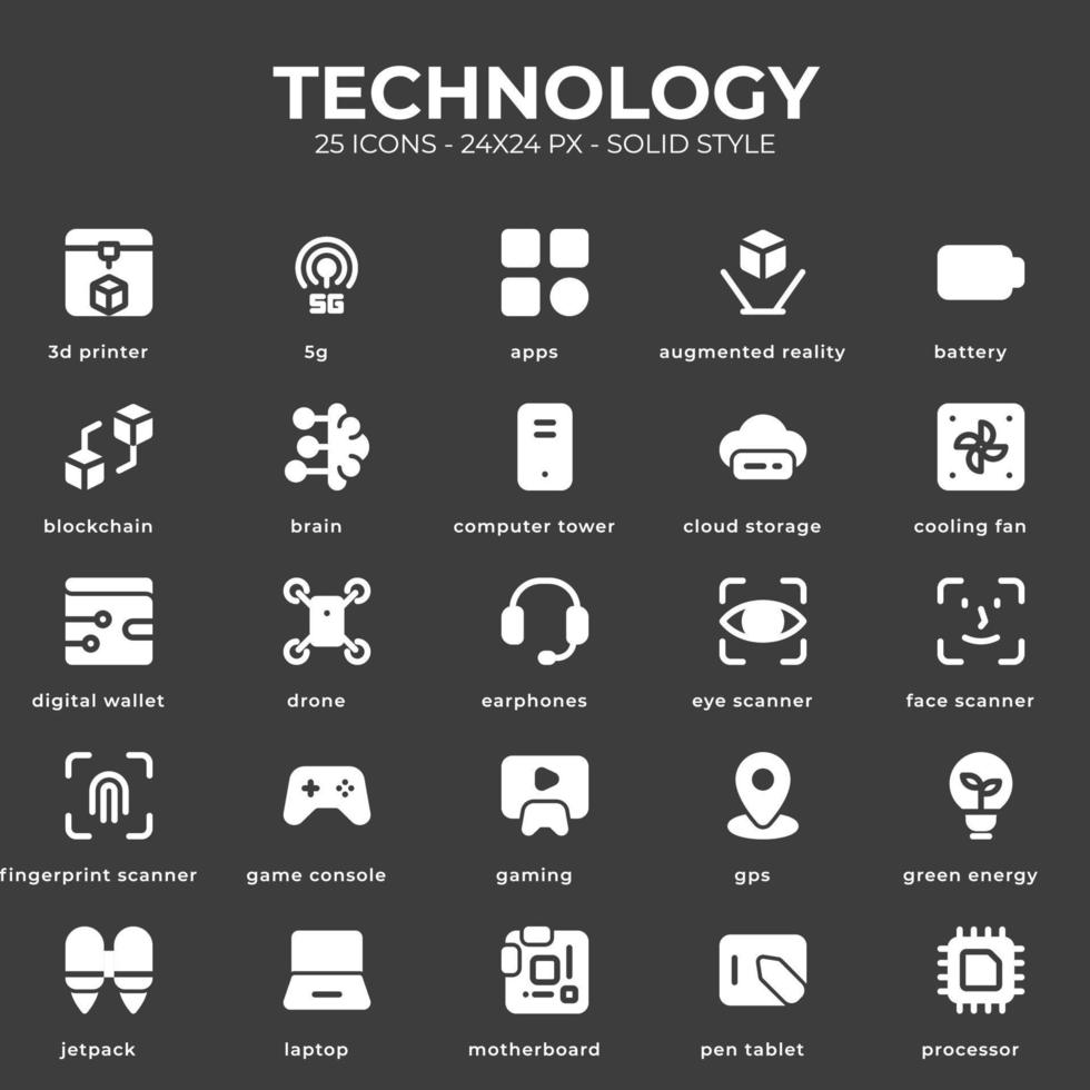 paquete de iconos de tecnología con color negro vector