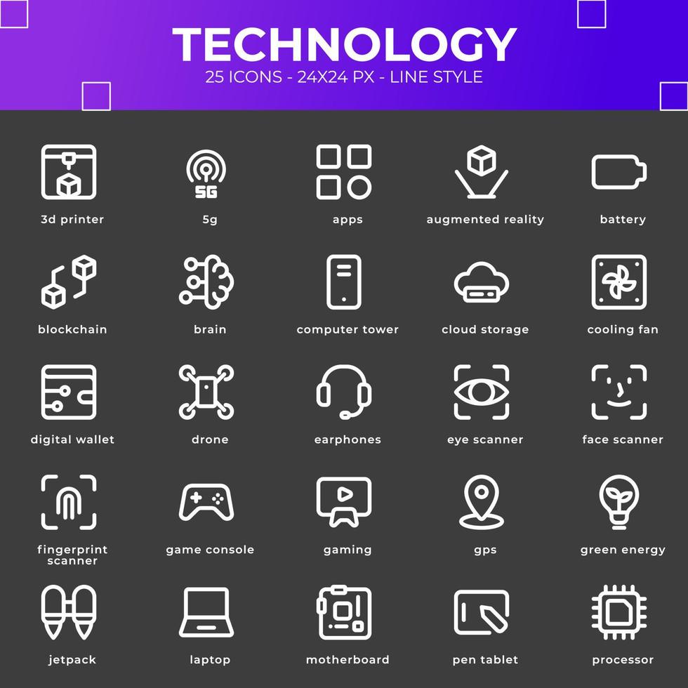 paquete de iconos de tecnología con color negro vector