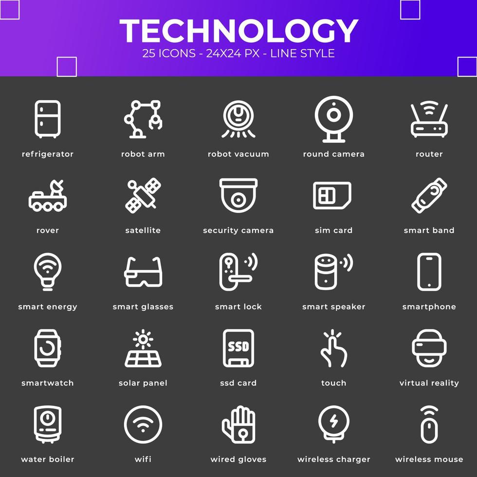 paquete de iconos de tecnología con color negro vector