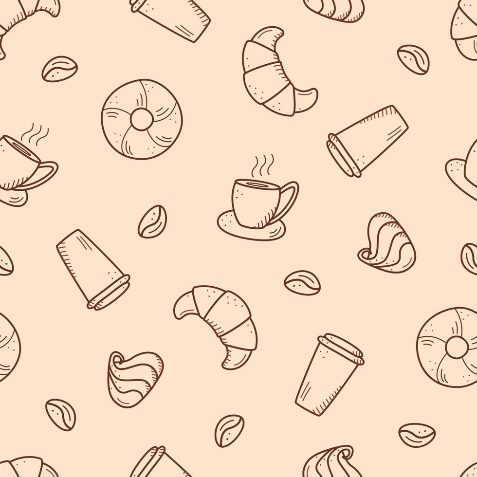 Seamless pattern with elements of coffee and dessert. Vector background of cafe concept and sweet cakes