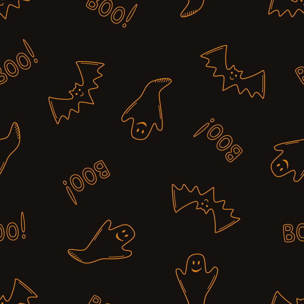 Seamless Pattern Cartoon set of Halloween icons, vector doodle illustration, holiday elements day of the dead