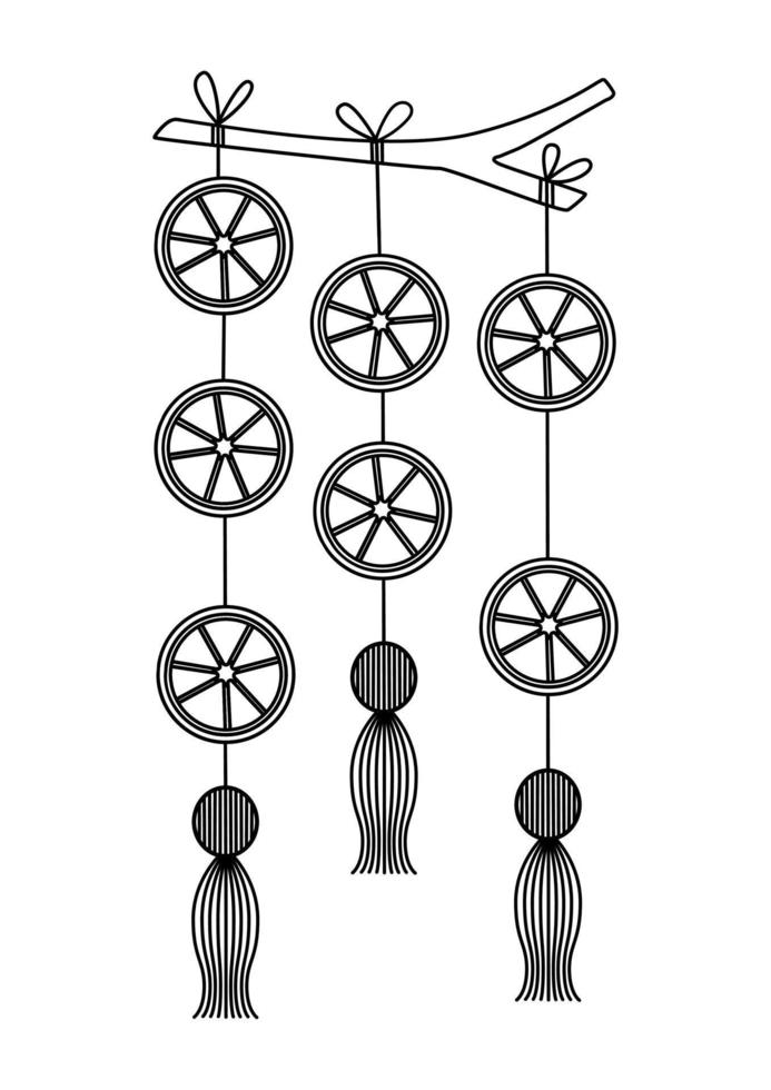 Decoration with orange circles suspended on strings for apartment and house design vector