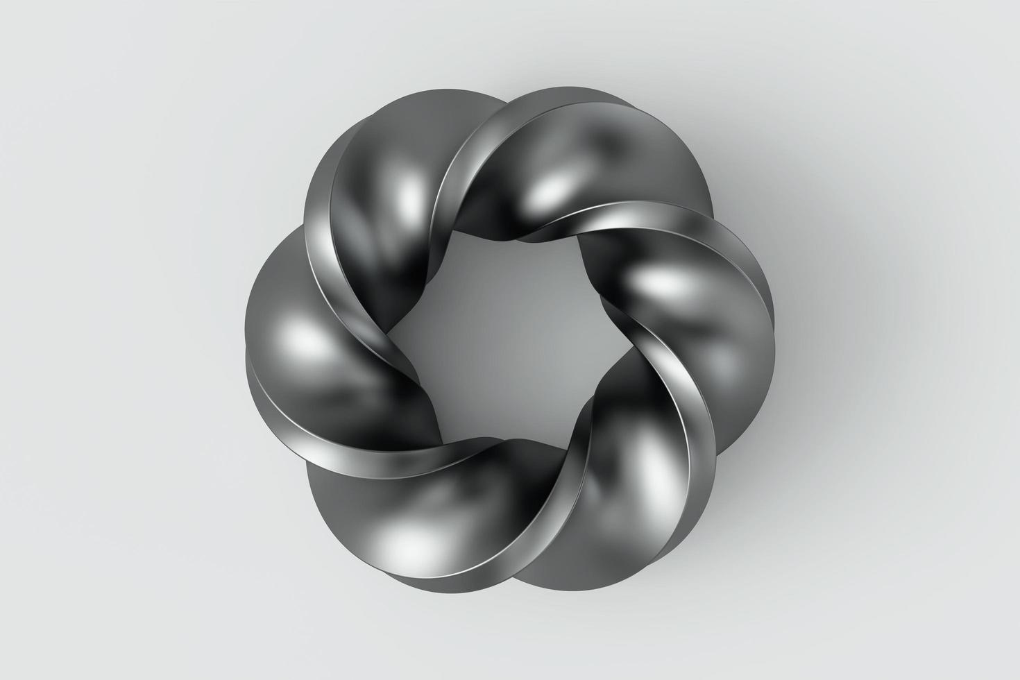 anillo de la tira de mobius geometría sagrada. figura espacial con superficies vueltas hacia arriba. anillo de metal negro .vista frontal del diseño de la cubierta sobre fondo blanco. arte mínimo, ilustración digital abstracta. representación 3d foto