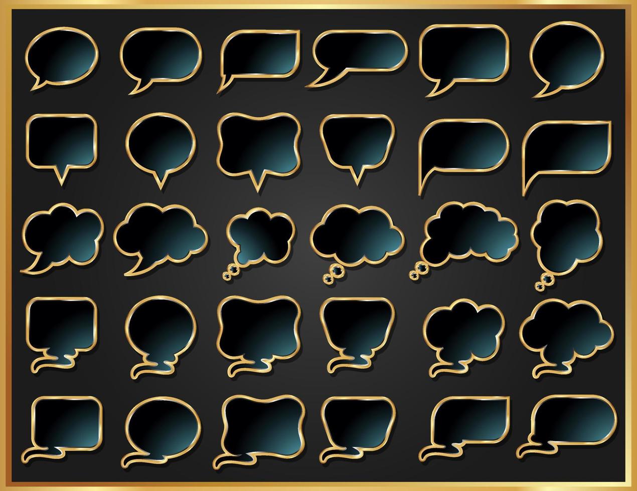 Black and Gold Bubble Speech Icons Set Collection vector