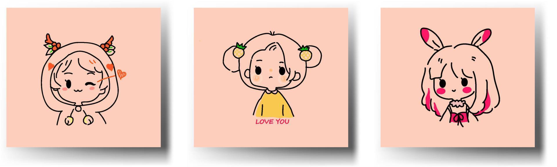 cute girl cartoon sticker vector