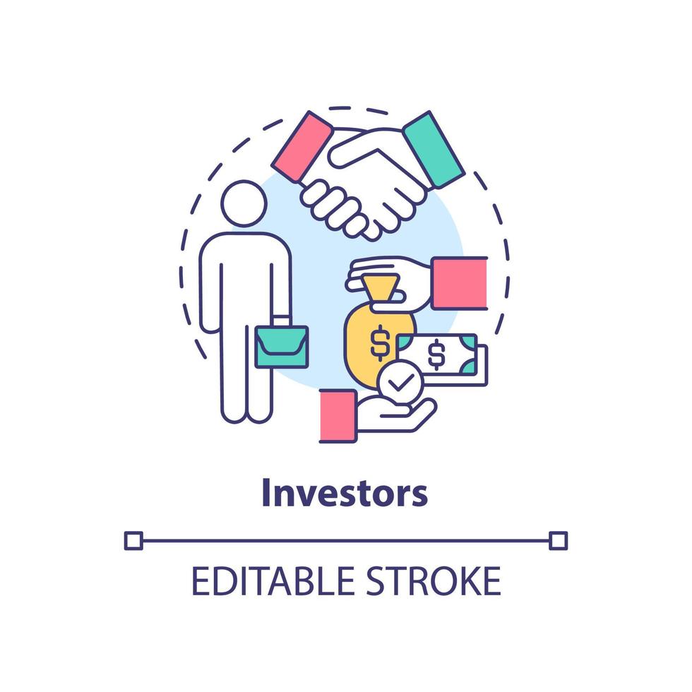 Investors concept icon. Category of cooperative members abstract idea thin line illustration. Money investment. Isolated outline drawing. Editable stroke. vector