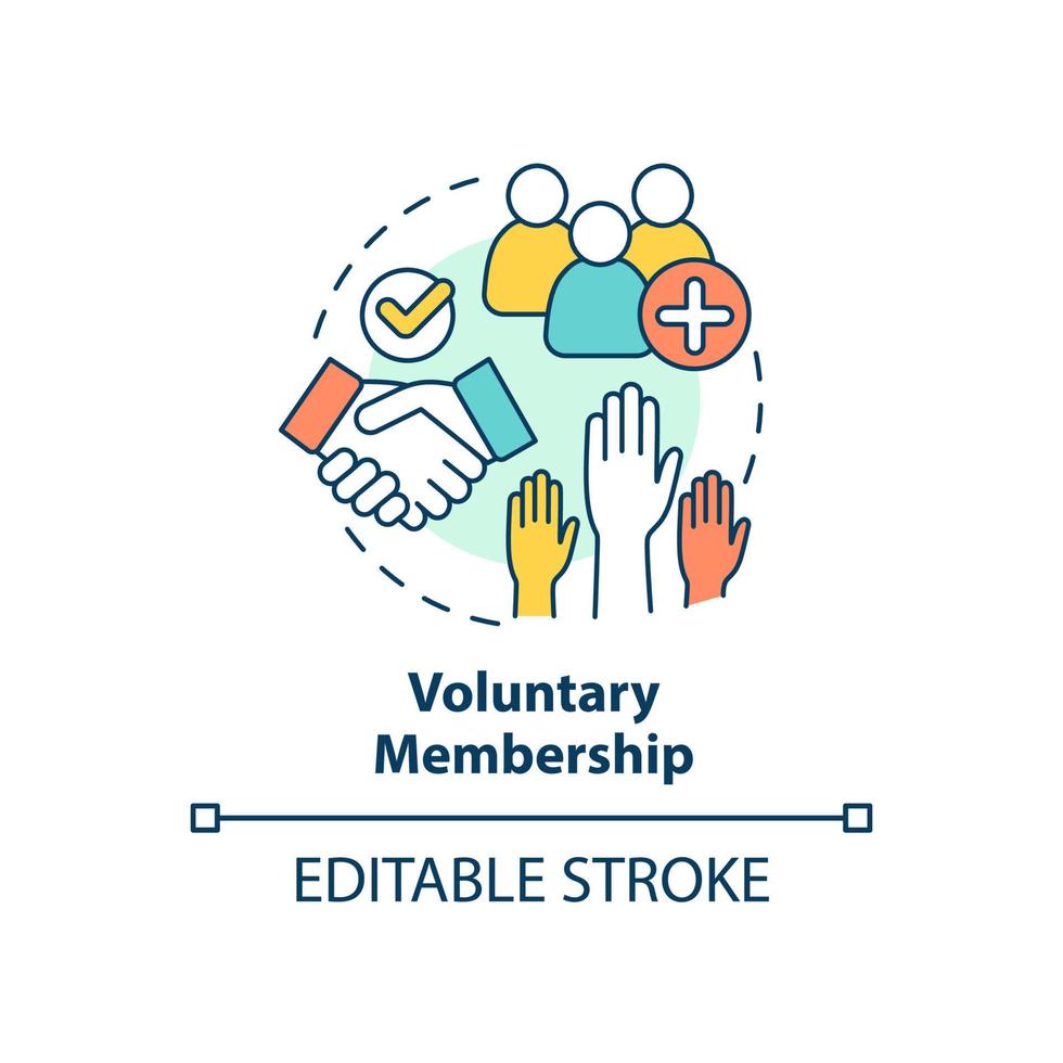 Voluntary membership concept icon. Cooperative principle abstract idea thin line illustration. Becoming community member. Isolated outline drawing. Editable stroke. vector