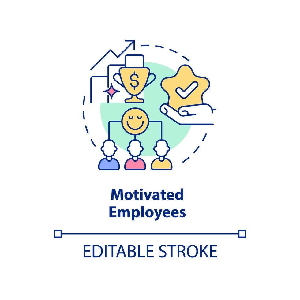 Motivated employees concept icon. Cooperative society benefit abstract idea thin line illustration. Workers engagement. Isolated outline drawing. Editable stroke. vector