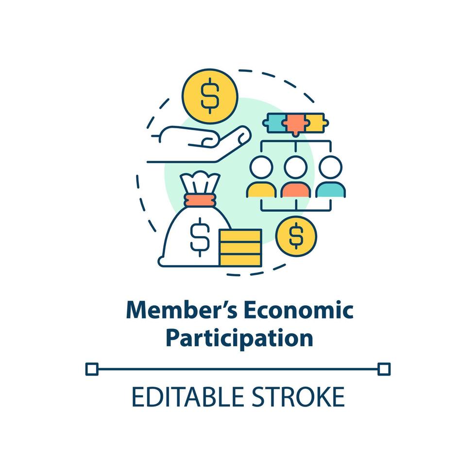 Member economic participation concept icon. Cooperative principle abstract idea thin line illustration. Capital control. Isolated outline drawing. Editable stroke. vector