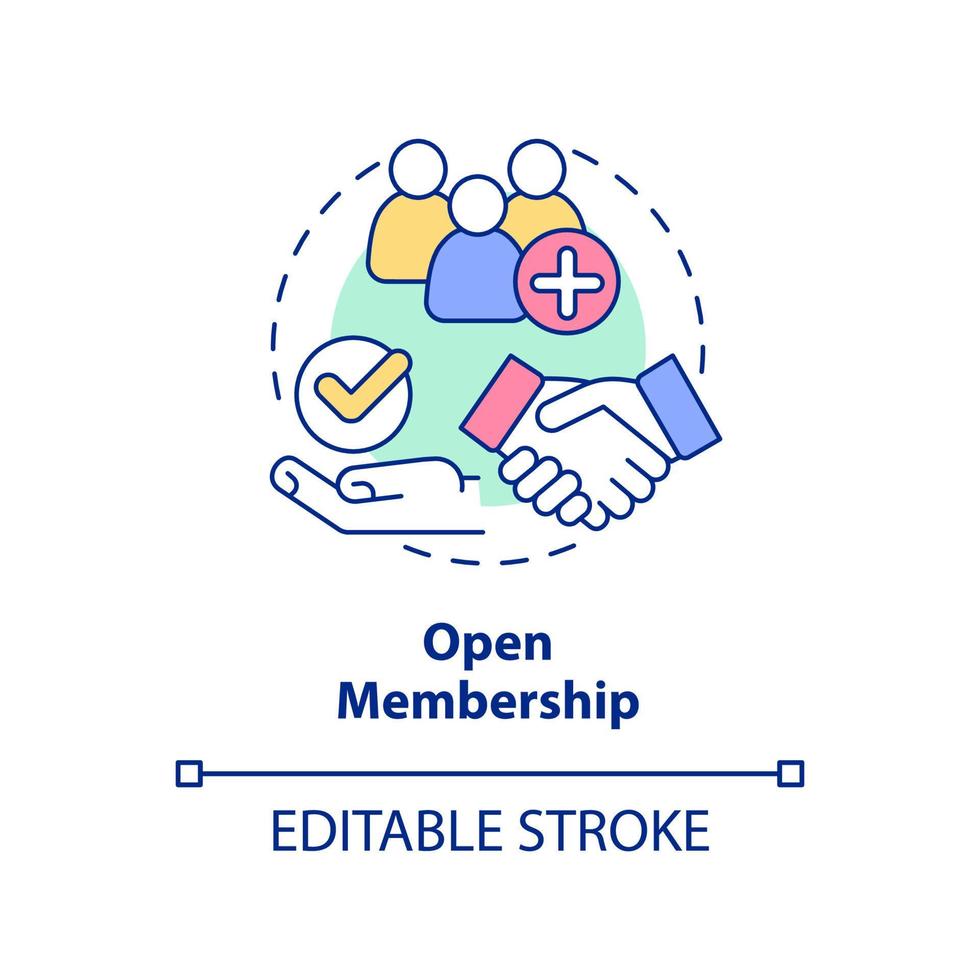 Open membership concept icon. Cooperative society advantage abstract idea thin line illustration. Members recruitment. Isolated outline drawing. Editable stroke. vector
