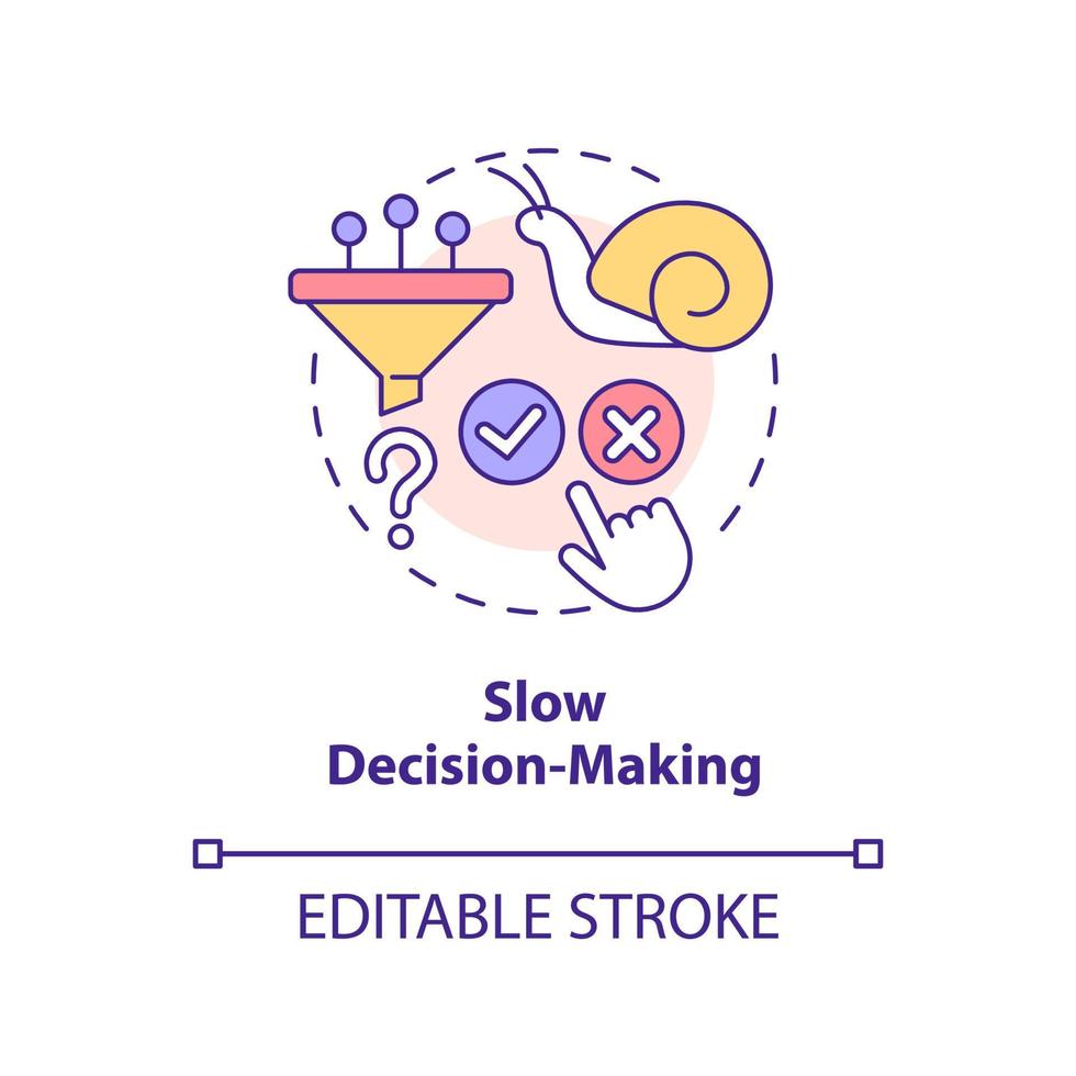 Slow decision-making concept icon. Cooperative society drawback abstract idea thin line illustration. Weak organisation. Isolated outline drawing. Editable stroke. vector