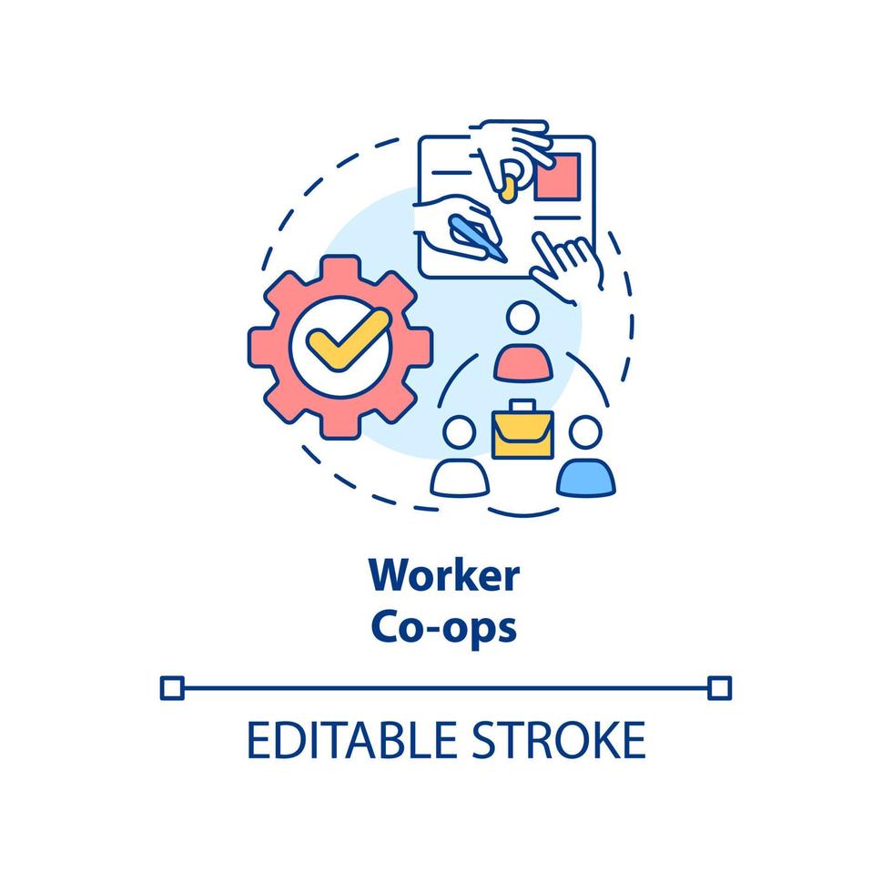 Worker co-ops concept icon. Labor contribution abstract idea thin line illustration. Cooperative decision-making processes. Isolated outline drawing. Editable stroke. vector