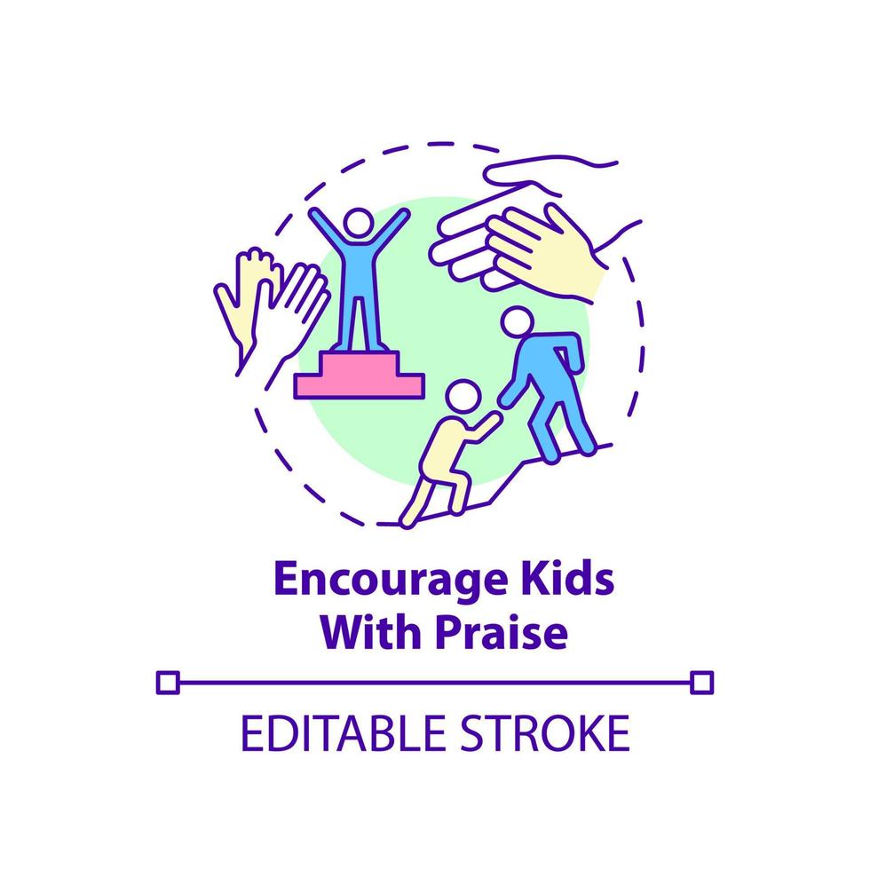 Encourage kids with praise concept icon. Inspire child. Positive communication abstract idea thin line illustration. Isolated outline drawing. Editable stroke. vector
