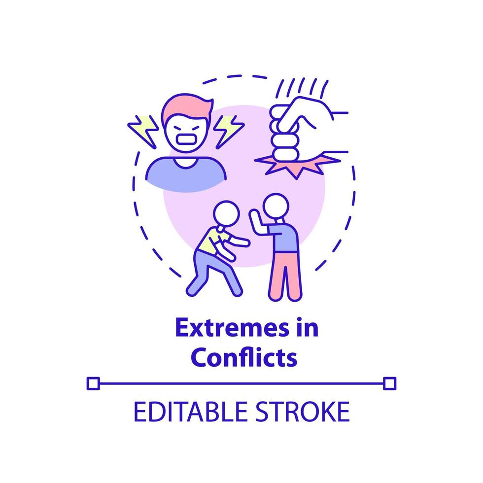 Extremes in conflicts concept icon. Feature of dysfunctional families abstract idea thin line illustration. Isolated outline drawing. Editable stroke. vector