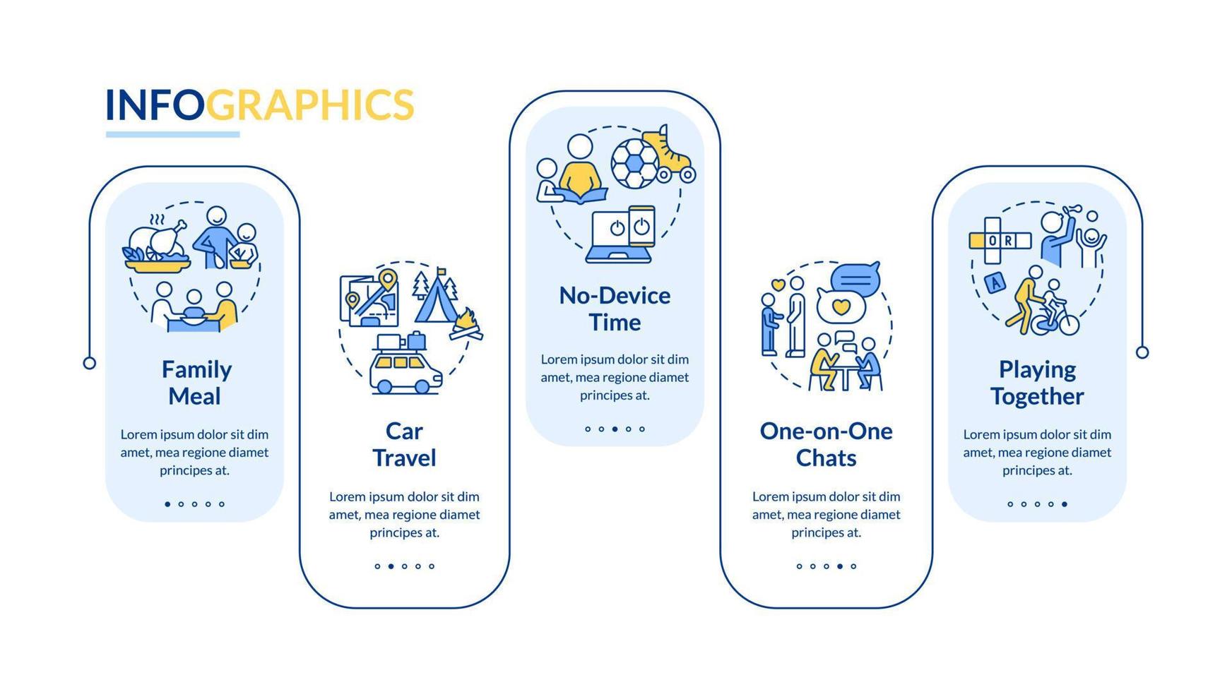 Quality time together blue rectangle infographic template. Data visualization with 5 steps. Process timeline info chart. Workflow layout with line icons. vector