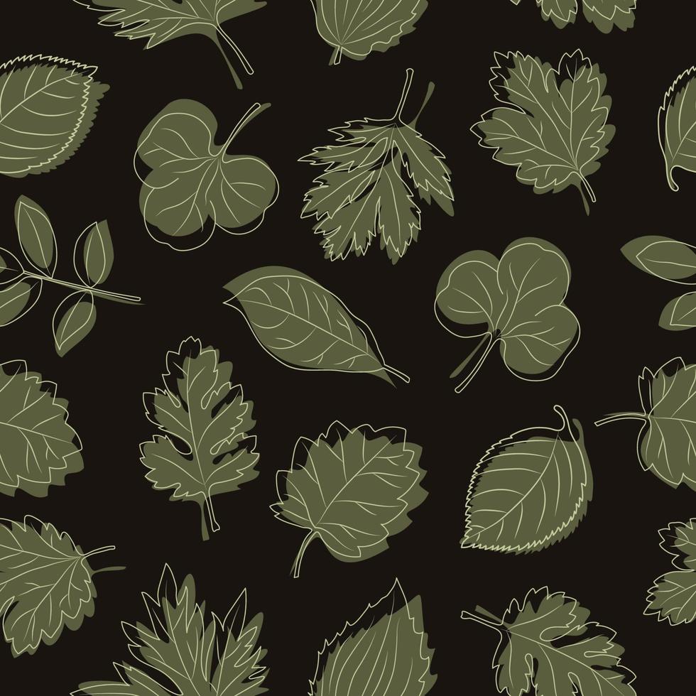 Contour leaves on green spotted background. Vector