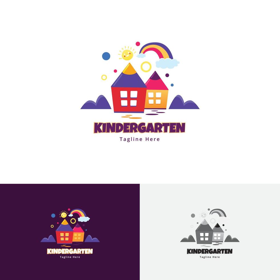 lápiz de jardín de infantes para niños y combinación de casa con plantilla de logotipo de color divertido vector