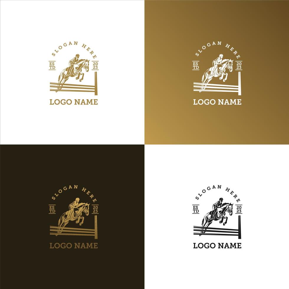 logotipo de salto de jinete estilo retro elegante para la empresa de marca o su producto con color dorado brillante vector