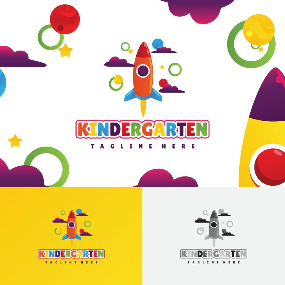 Kids Kindgarten Rocket Launcher go learning Logo Template vector