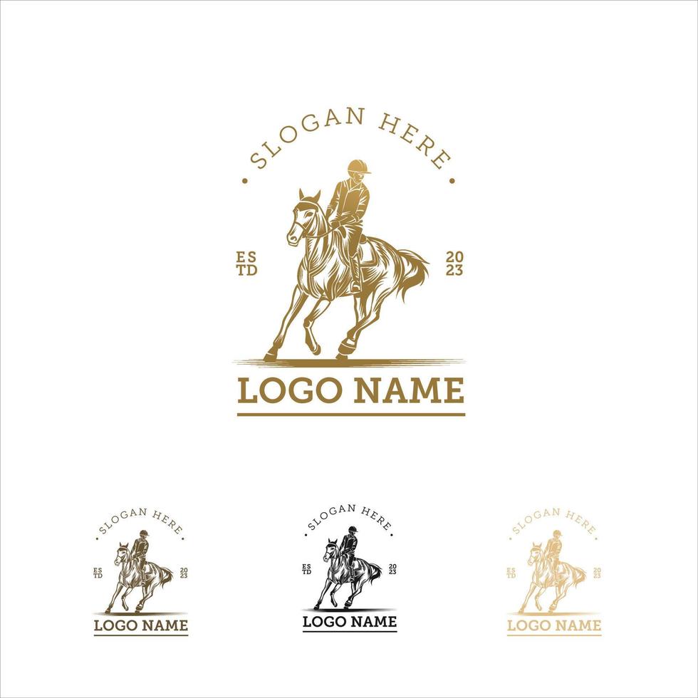 jinete de caballos fresco logo clásico elegante para su empresa marca varonil producto con color dorado vector