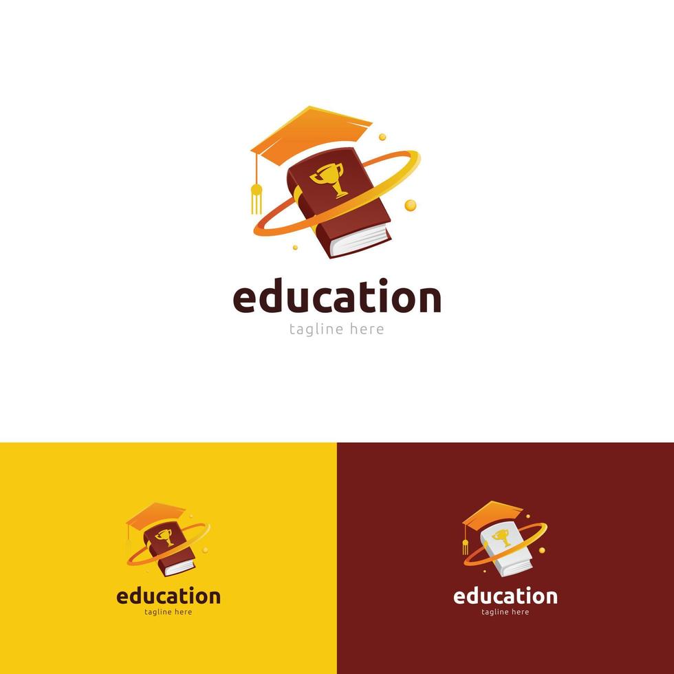 combinación pictórica de educación libros y logotipo de plantilla de planeta de graduación de sombrero vector