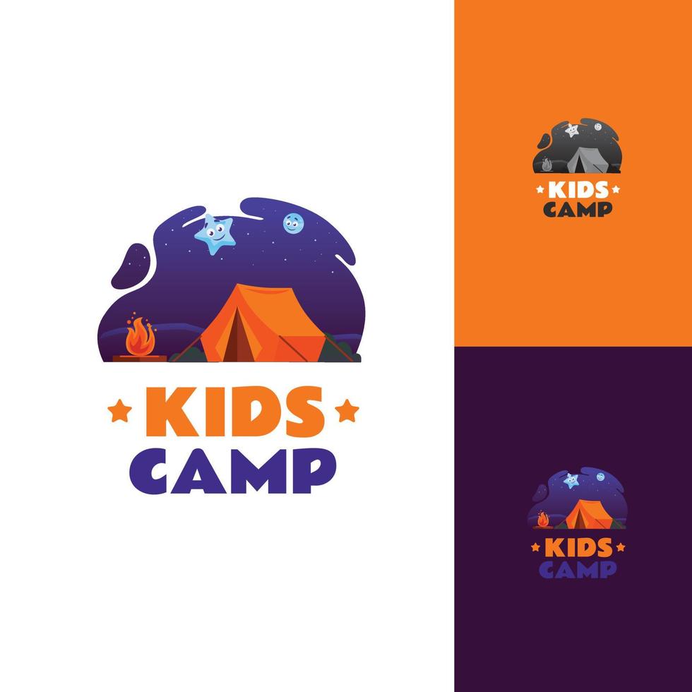 Kids Camp in the night under the moon light Logo Template vector