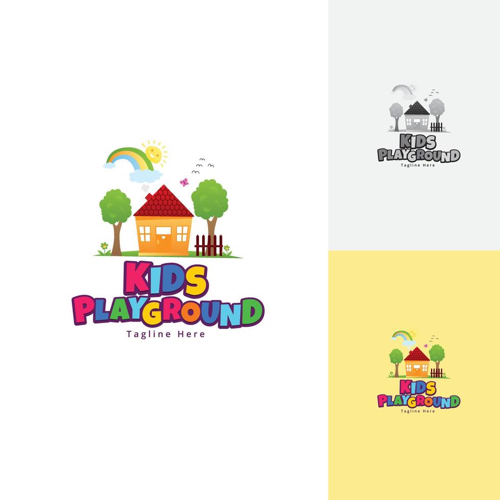 Kids Playground with Kindgarten House Concept Logo Template vector