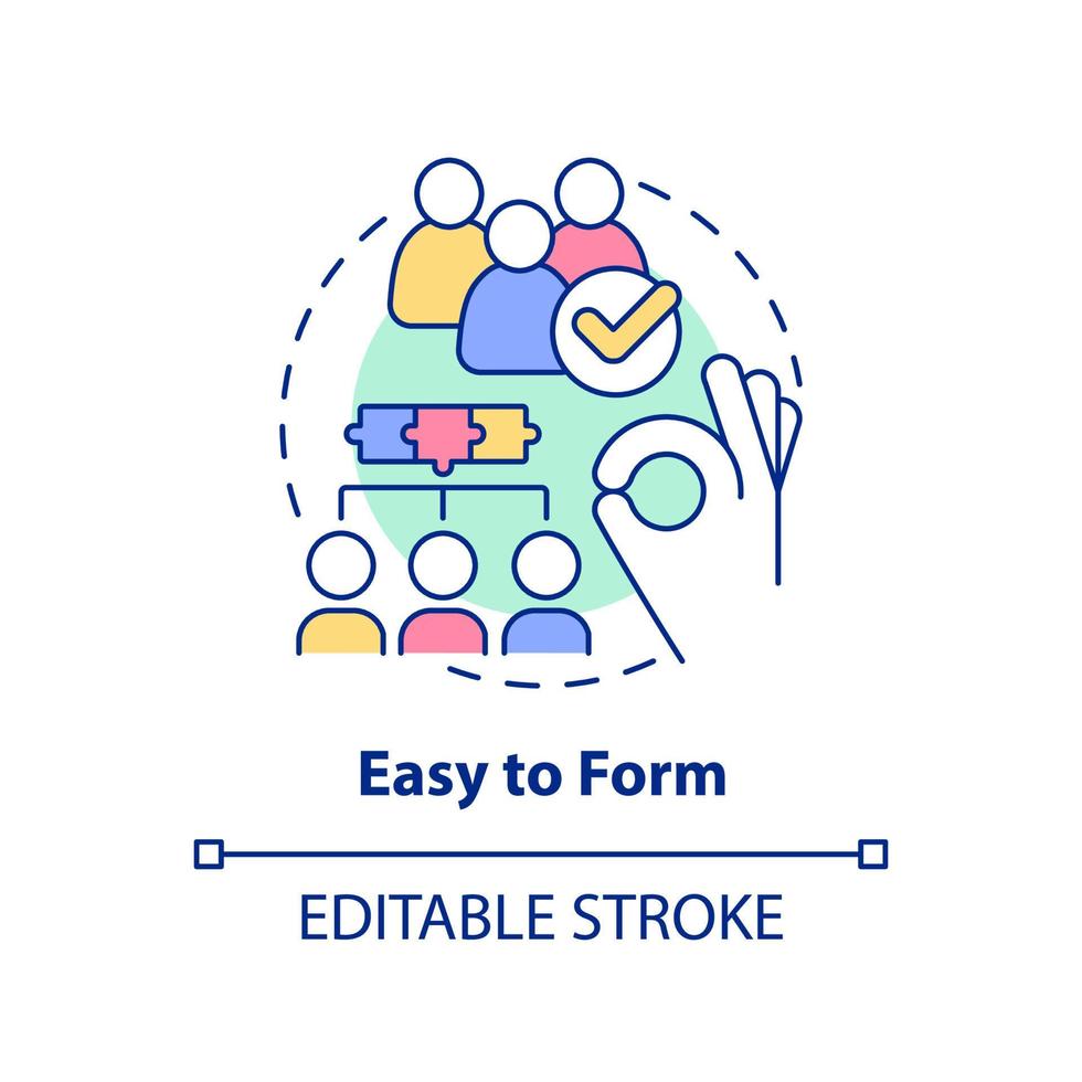Easy to form concept icon. Cooperative society advantage abstract idea thin line illustration. Simplicity of formation. Isolated outline drawing. Editable stroke. vector