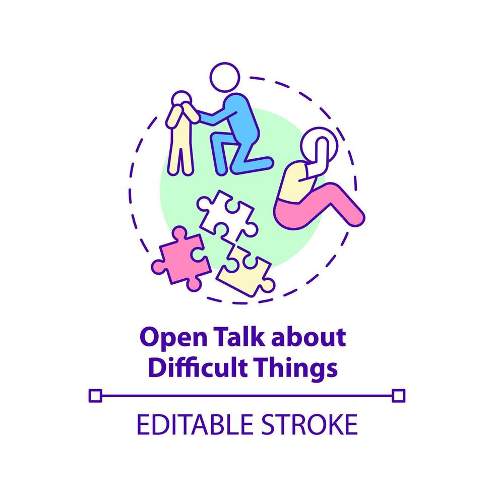 Open talk about difficult things concept icon. Positive communication abstract idea thin line illustration. Isolated outline drawing. Editable stroke. vector