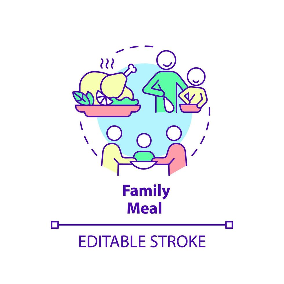 Family meal concept icon. Having dinner with family members. Quality time together abstract idea thin line illustration. Isolated outline drawing. Editable stroke. vector