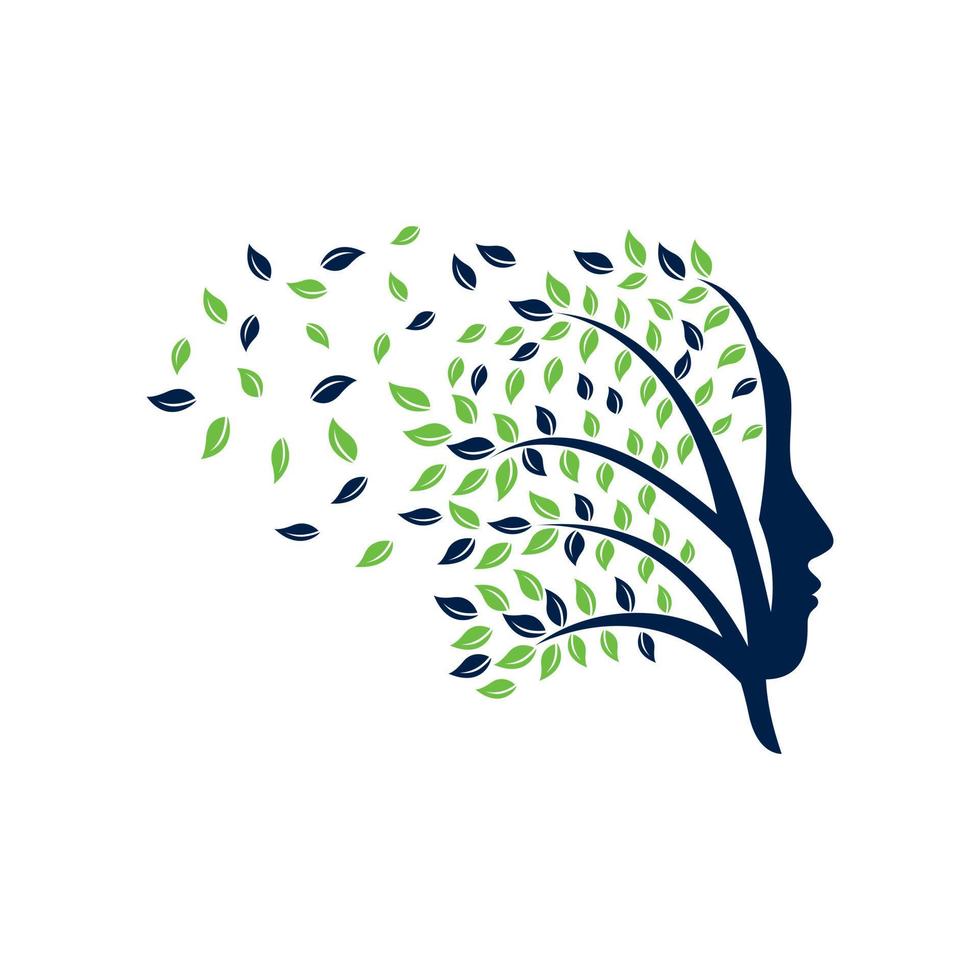 Woman Blowing Tree Vector Template Design. Woman Face Leaf Vector Design.