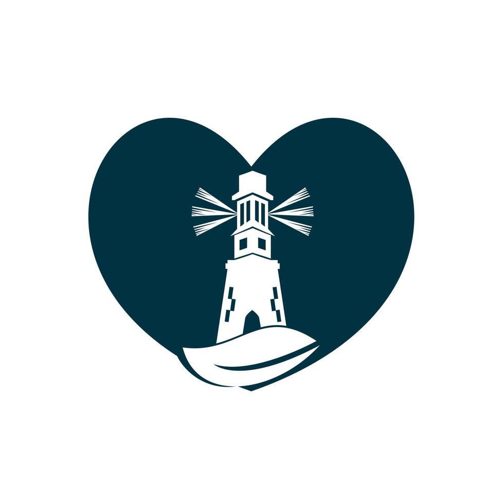 diseño de plantilla de logotipo de concepto de forma de corazón de faro verde. plantilla de logotipo de hoja y faro. vector