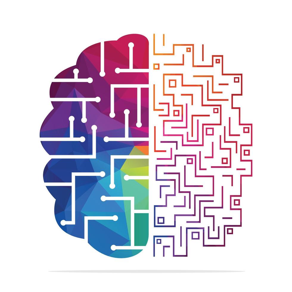 Vector Logo Icon With Brain And Fingerprint. Digital brain plus fingerprint vector template design.
