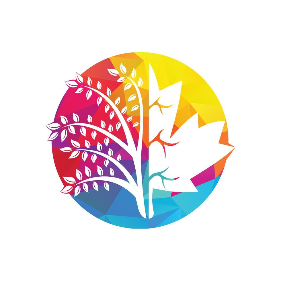 diseño de logotipo de árbol soplado y hojas de arce. signo comercial de canadá. vector