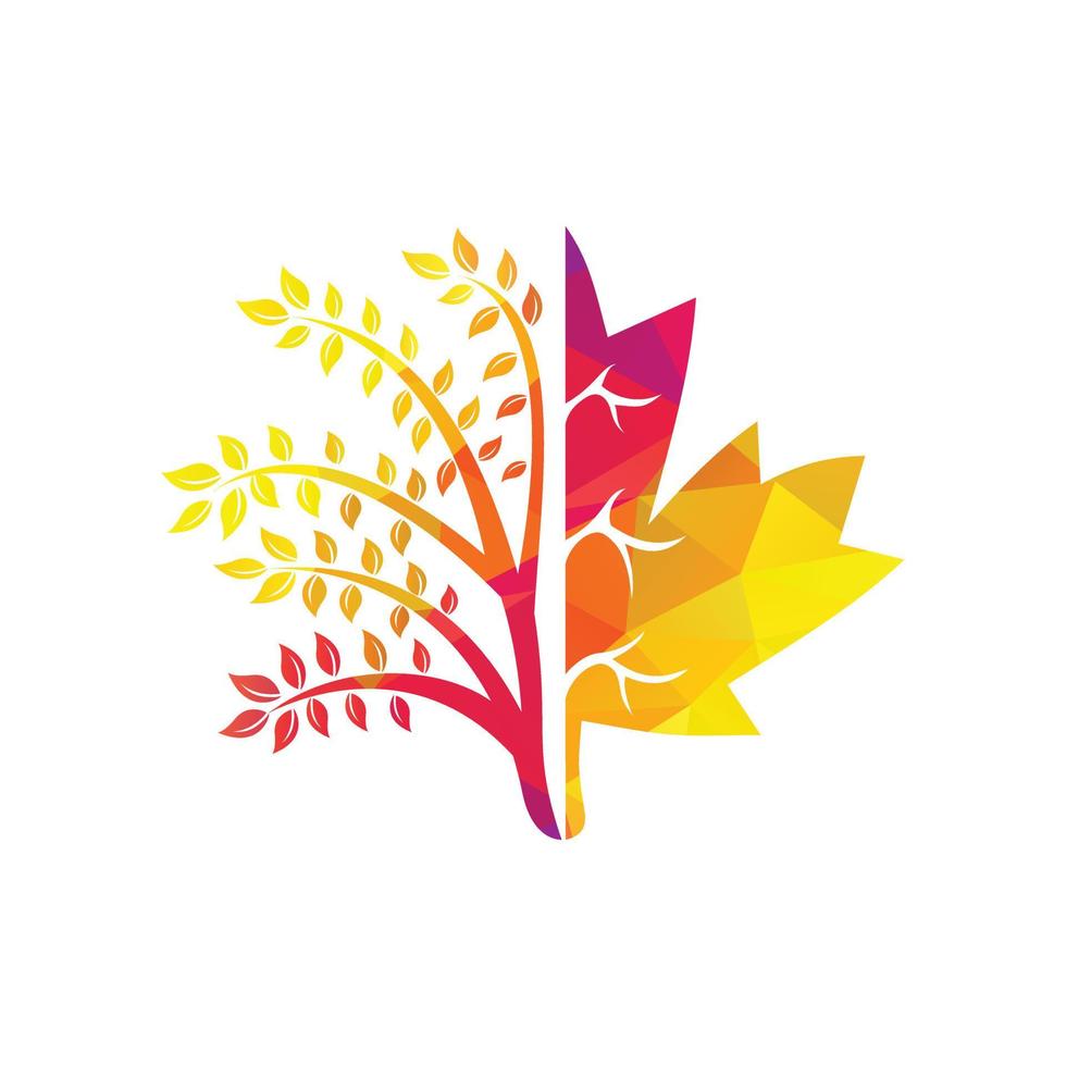 Blowing tree and maple leafs logo design. Canada business sign. vector