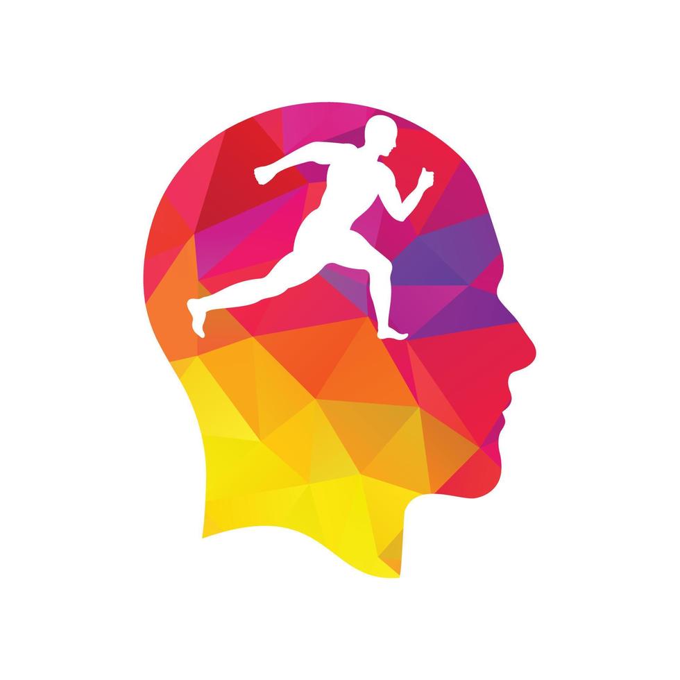 Athlete running in my head, the conceptual idea. Fast and Healthy Mind concept Design. vector