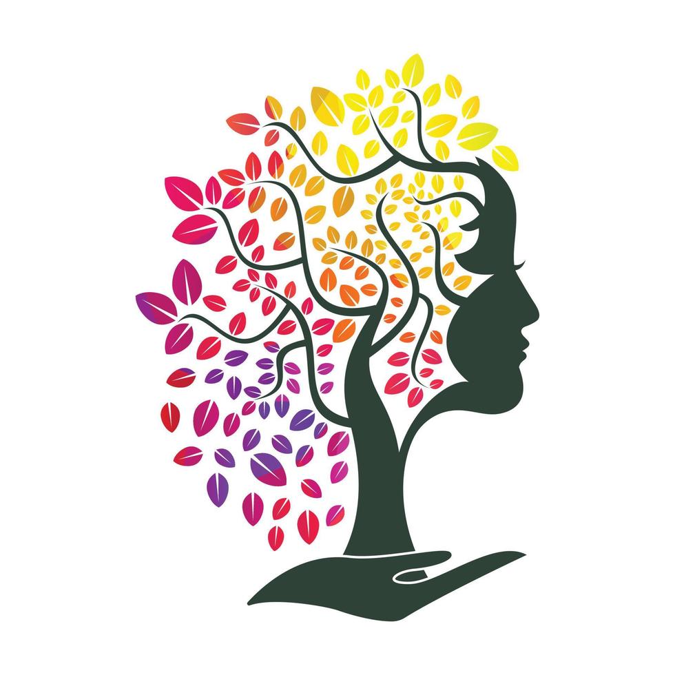 Woman Tree in Hand Vector Template Design. Beauty Spa Woman Leaf Hair Vector Design.