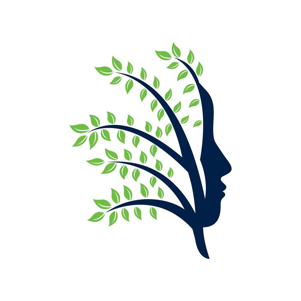 diseño de plantilla de vector de spa de árbol de mujer. diseño de vector de hoja de cara de mujer de belleza.