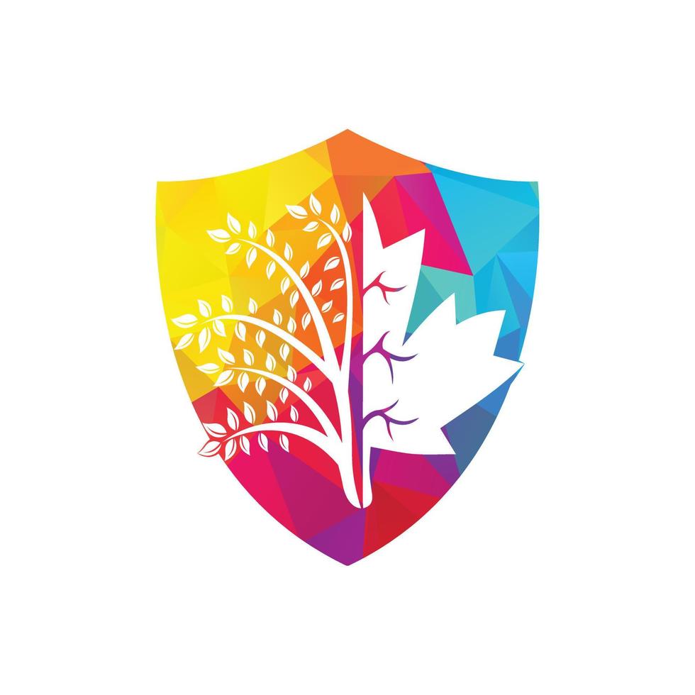 Blowing tree and maple leafs logo design. Canada business sign. vector